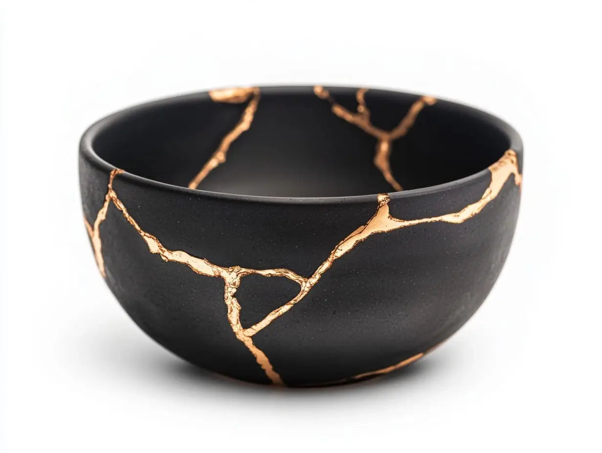 Bol Kintsugi noir avec veines d'or - L'art de transformer les blessures en beauté